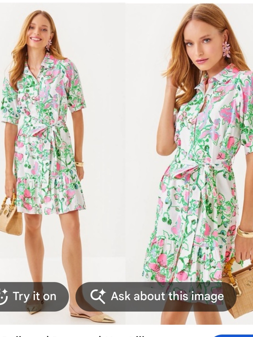 Lilly Pulitzer White Nightgown with Pink and Green Floral Print